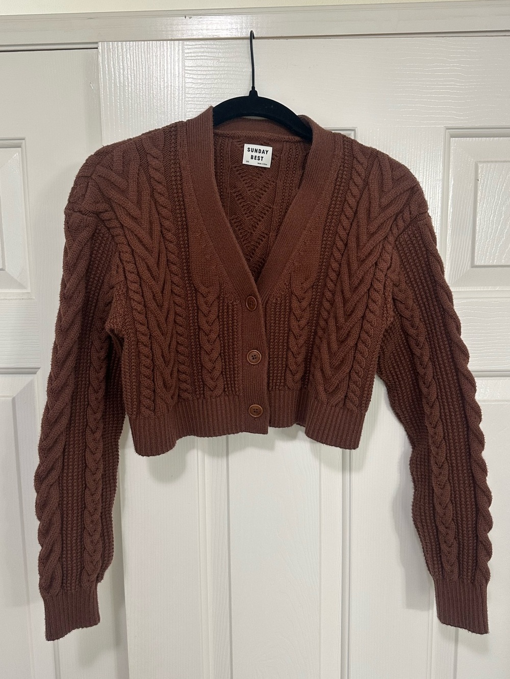 Sunday Best Cropped Cable Knit Cardigan - Brown